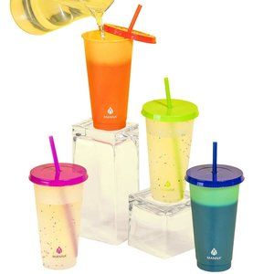 MANNA 12 Pack Color Changing Reusable Tumblers w/ Lids & Straw Set - 24oz